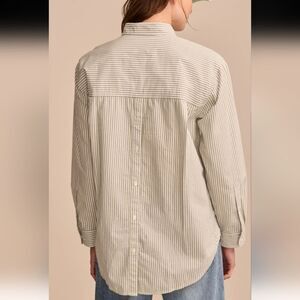 NWT Lucky Brand Oversized Button Back Top Green Striped Long Sleeve Shirt - M